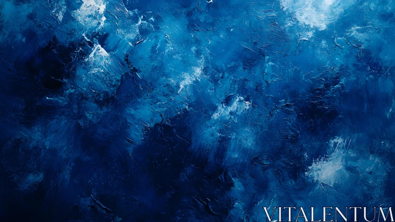 Deep Blue Abstract Textured Painting with Bold Brushstrokes.