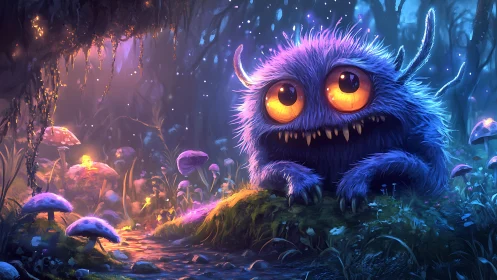 Bioluminescent forest monster rendered with soft volumetric lighting