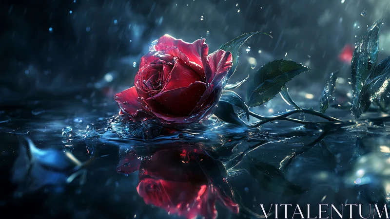 Crimson Rose in Aquatic Tempest: Digital Spectacle.