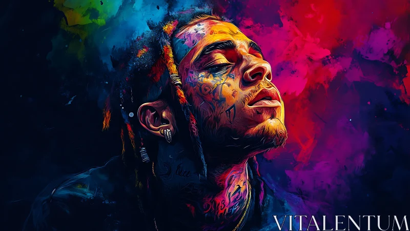 Vibrant portrait of a tattooed dreamer in glowing neon color.