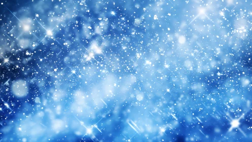 Glittering snowflakes shimmer across a frosty blue sky.