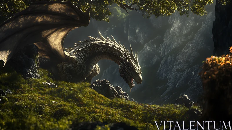 Armored dragon in volumetric forest light studies terrain contrast
