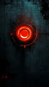 Red cybernetic core glows within fractured dark grid