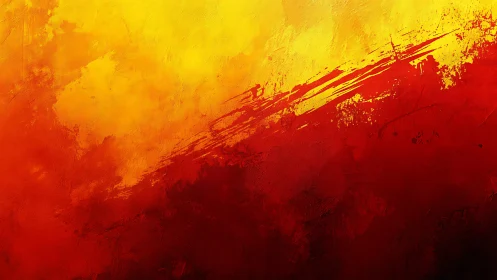 Fiery Abstract Painting in Red and Yellow Brushstrokes.