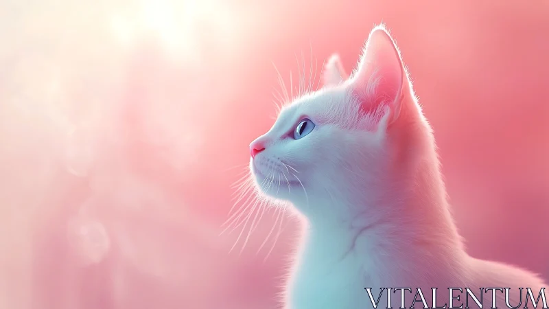 White Feline Portrait Rendered With Volumetric Lighting in Gradient Pink Environment