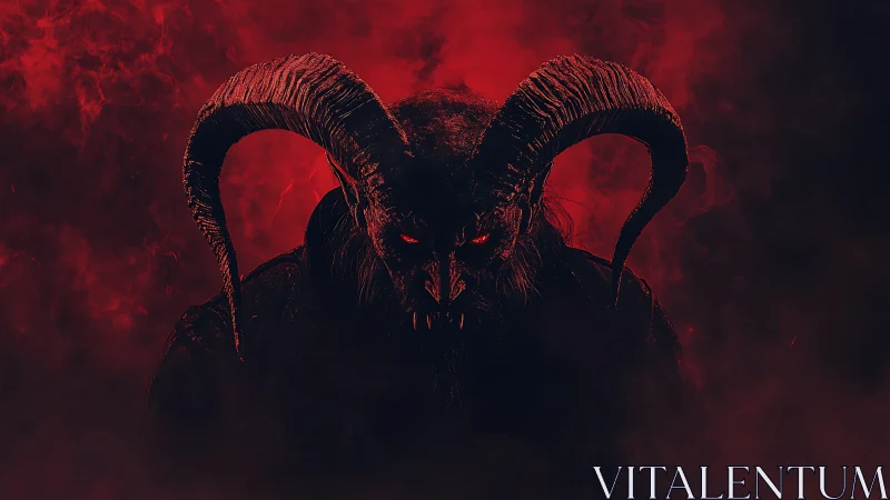 Sinister horned demon silhouette emerges in glowing red haze