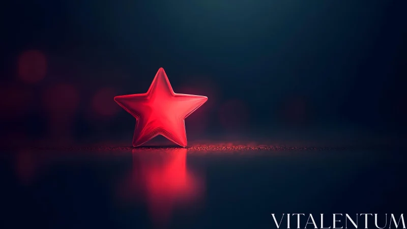 Vibrant Red Star on Glossy Surface with Dark Moody Background.