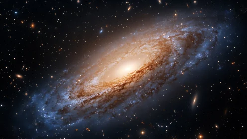 Spiral galaxy twirls like a luminous whirlpool in deep space