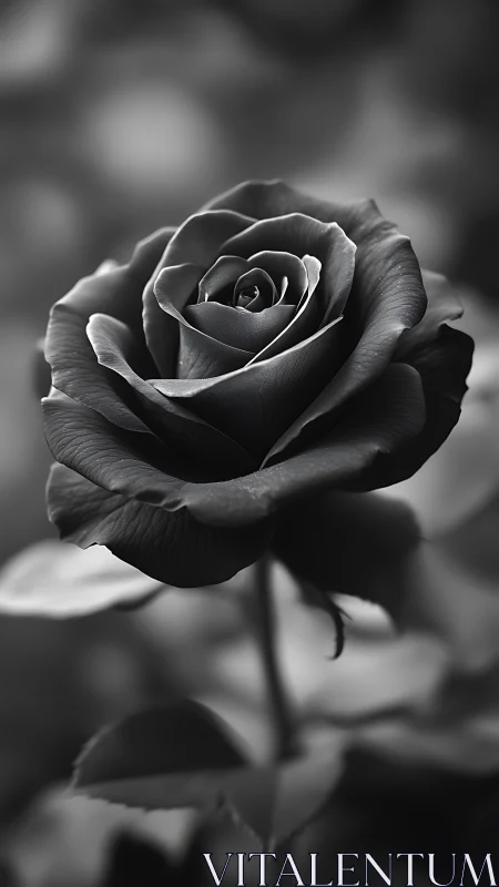Rose bloom in grayscale with selective focus and botanical detail