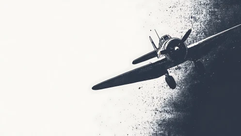 Monochrome warplane illustration uses grain, splatter and high contrast