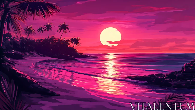 Electric sunset lagoon bathing in neon-tropical hush.