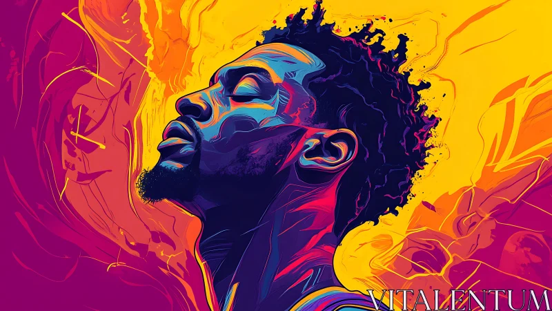 Neon-lit male portrait in expressive duotone vector gradients.