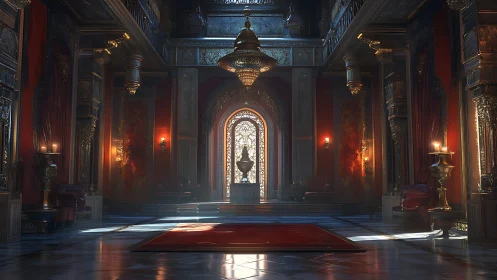 Luxurious digital throne hall interior with ornate décor