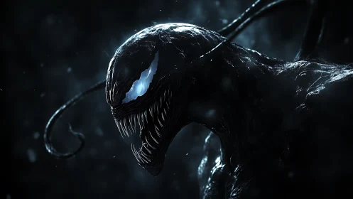 Sinister alien symbiote emerges from the shadows menacingly.