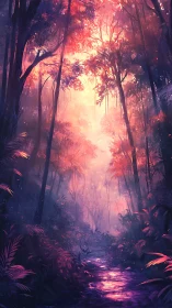 Enchanted Forest at Sunrise: Nature's Glowing Sanctuary.