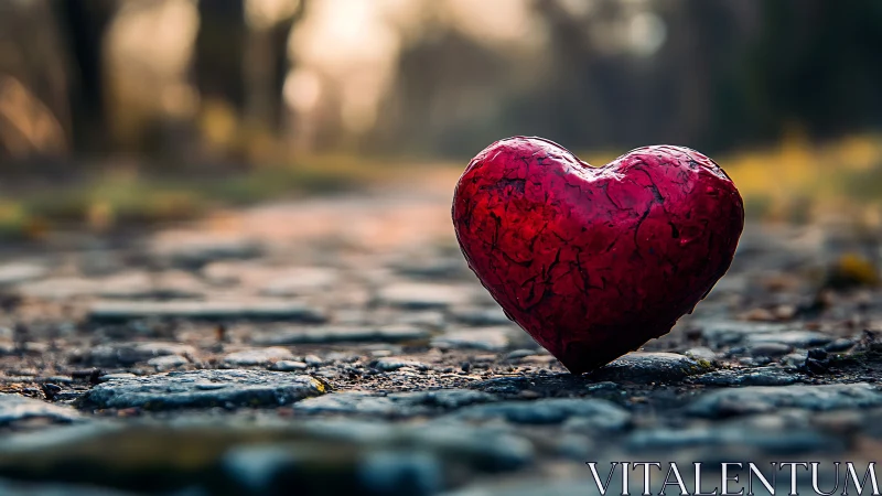 Red Heart on Weathered Path.