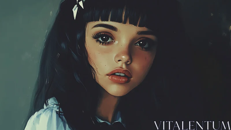 Digital portrait of dark-haired girl with soft cinematic lighting