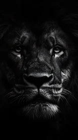 Midnight monarch lion face carved from shadows and light.