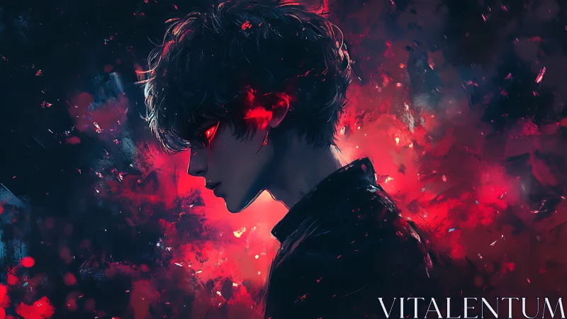 Digital painting profile portrait with infernal neon backlight.