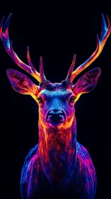 Neon antlered stag blazing like cosmic forest signage.