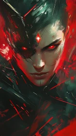 Digital painting portrait of cybernetic demon emissary.