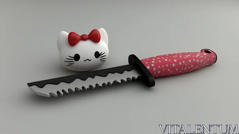 Cute Cat-Head Knife with Polka-Dot Handle.