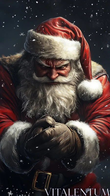 Gritty cinematic Santa portrait rendered in dramatic lighting