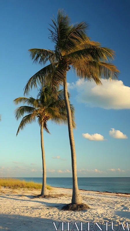 Twin Palm Sentinels Stand Guard Over Tranquil Waters