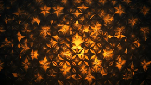 Geometric orange light pattern on dark faceted surface.