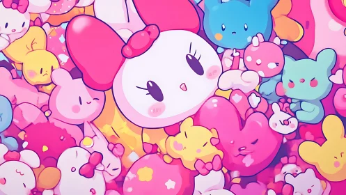 Candy-colored bunny parade in a sugar-sweet plush dream.