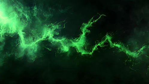 Vivid Abstract Green Energy Wave on Dark Background Digital Art.
