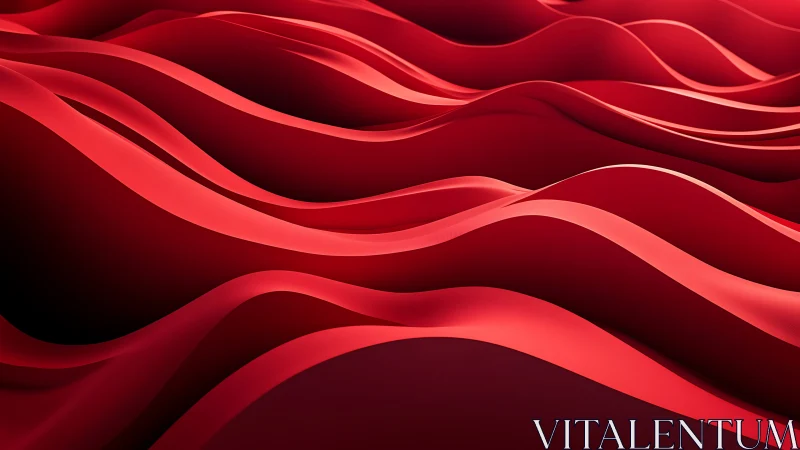 Red sculpted waves form layered abstract 3D landscape