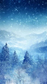 Silent snowfall drifts gently over peaceful winter mountains