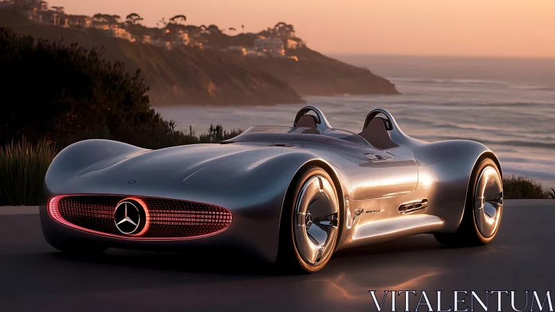 Sunset coast turns into a mirror for this silver concept racer