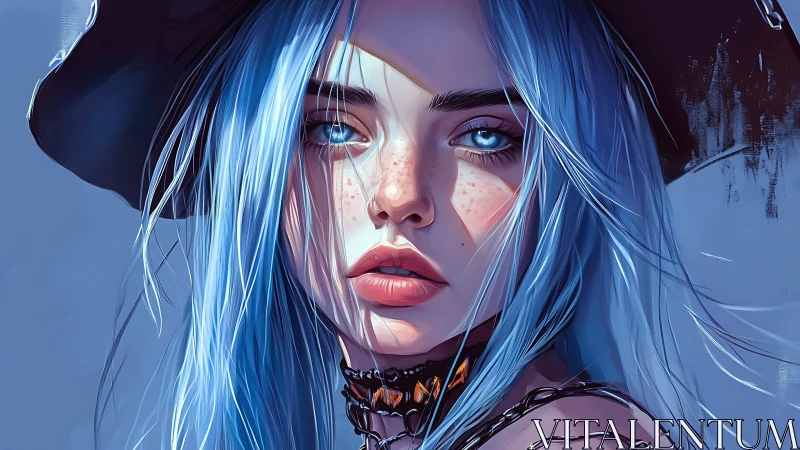 High-detail digital portrait of blue-haired girl with hyperreal lighting