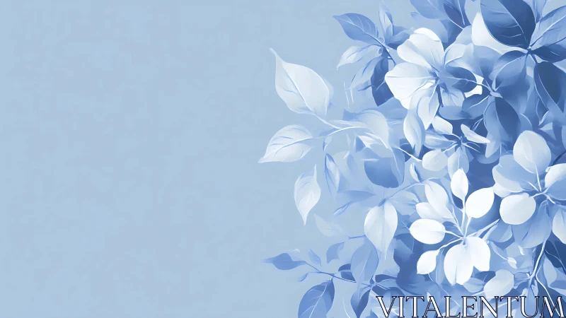 Monochrome blue botanical foliage cluster on pastel field