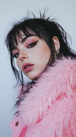 Velvet gaze in a blushing faux fur cloud of cool rebellion.