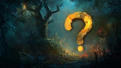 Luminous query glyph suspended in a dense spectral forest.