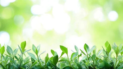 Fresh green leaves with soft bokeh background in natural style.