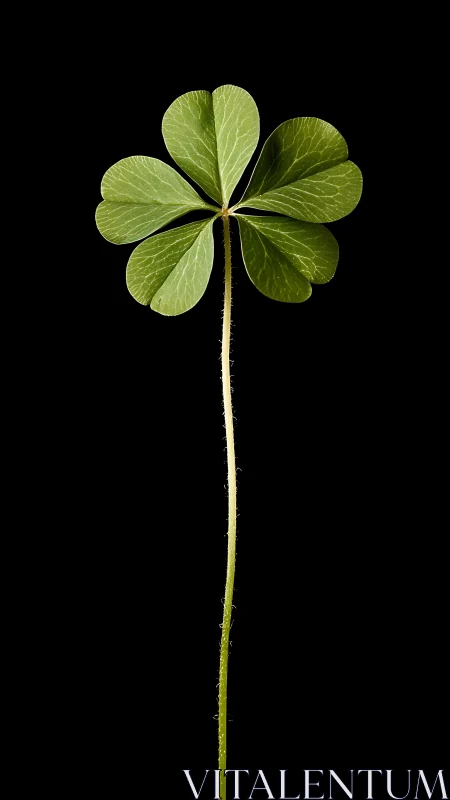High-contrast macro study of single five-leaf clover stem