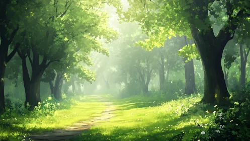 Forest Path Through Green Canopy.