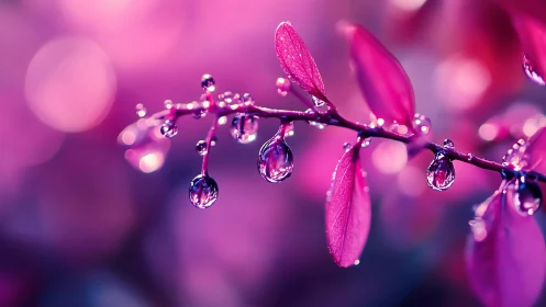 Dewlit magenta leaves shimmer in a dreamy twilight haze.