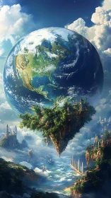 Floating worlds invite a gentle journey around a dream Earth