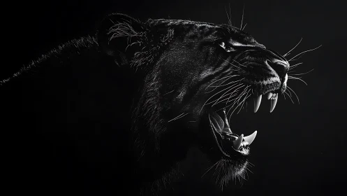 Saber-toothed Predator: High-contrast Black-and-white Felid Portrait.
