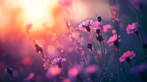 Backlit Wildflower Field at Golden Hour.