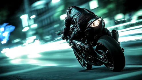 Neon street rider slicing through electric midnight velocity.