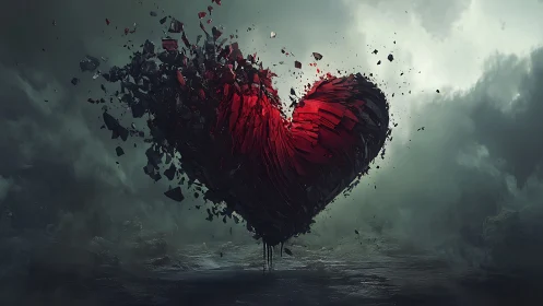 Volumetric Fragmented Heart Form in Atmospheric Decay.