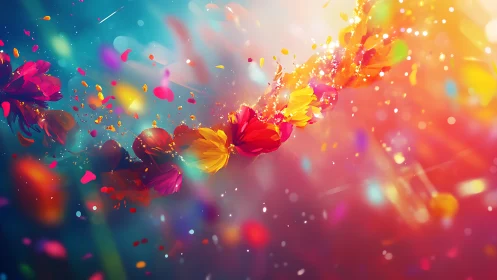 Digital painting of luminous floral petals in dynamic swirl composition.