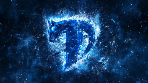 Blazing blue panther emblem glowing in a cosmic storm.