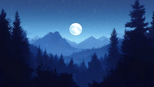 Moonlit Mountain Wilderness Beneath Starry Skies